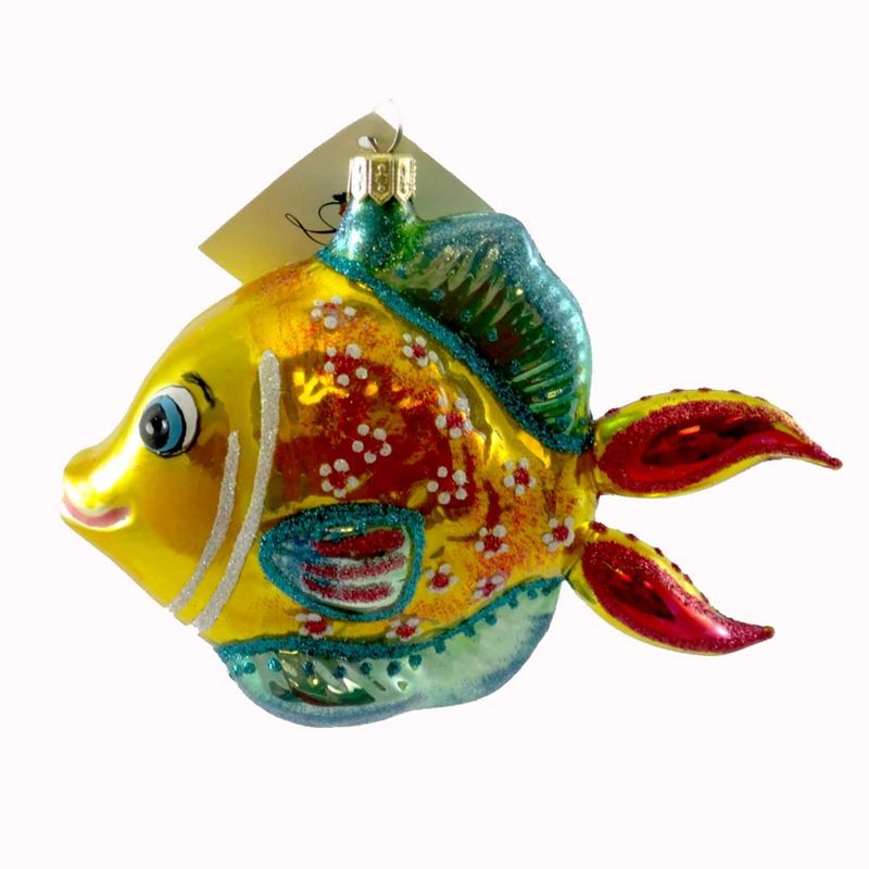 Laved Italian Ornaments Fish Gold And Teal Mouth Blown Glass Christmas  -  Tree Ornaments