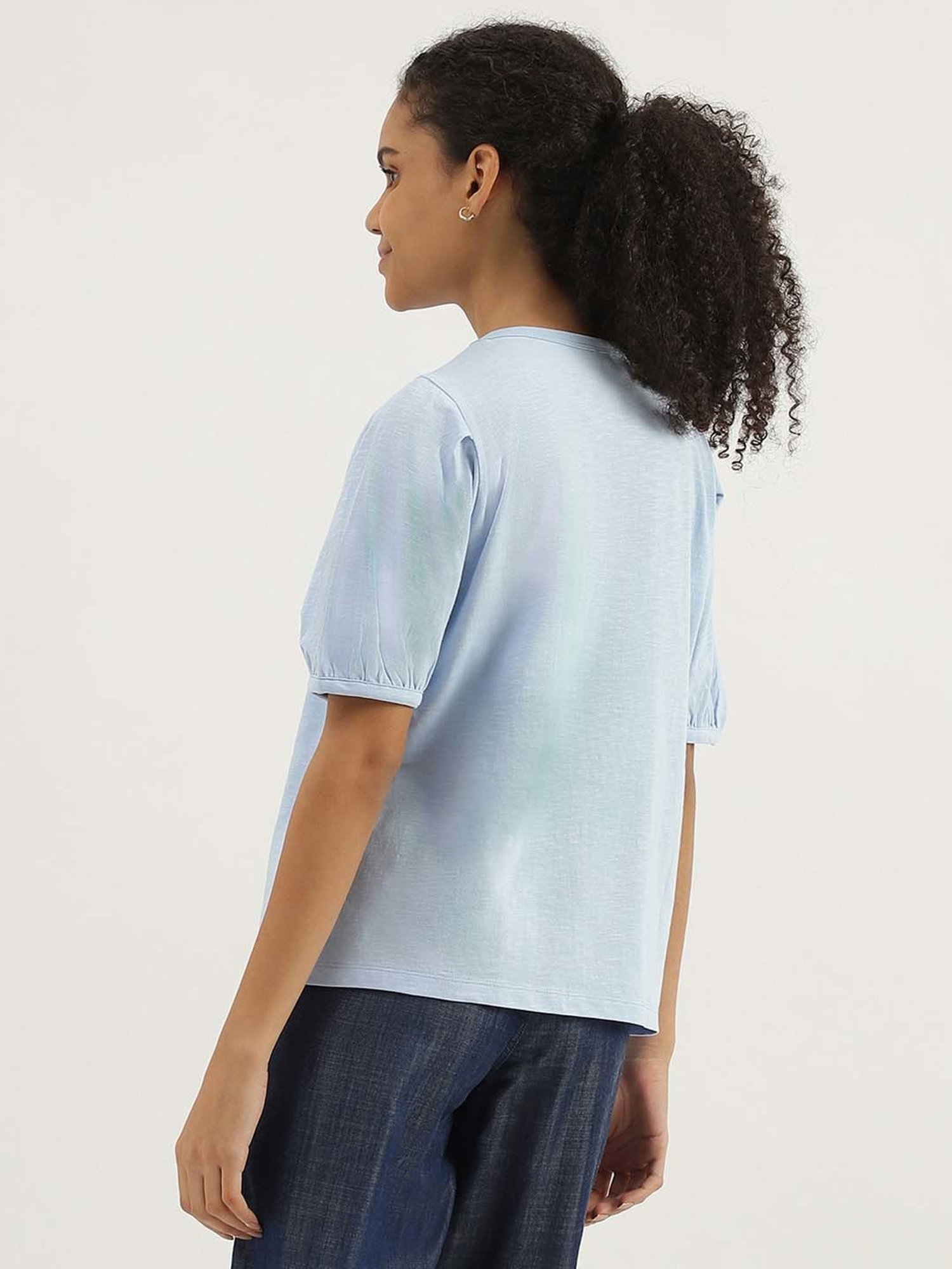 United Colors of Benetton Blue Cotton Embroidered Top