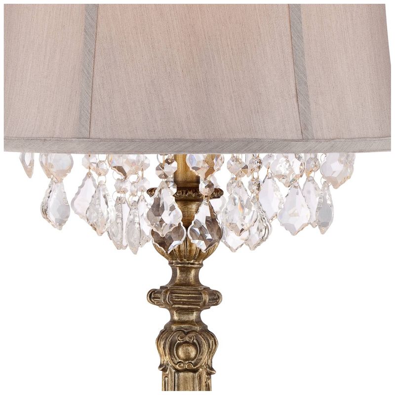Barnes and Ivy Traditional Console Table Lamp Antique Gold Crystal Beading Drum Shade for Living Room Family Bedroom Bedside