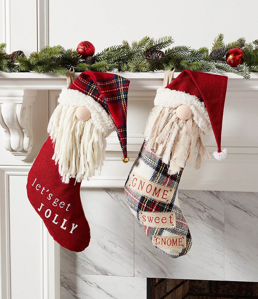 Mud Pie Santa & Co. Collection Gnome Sweet Gnome Plaid Christmas Stocking