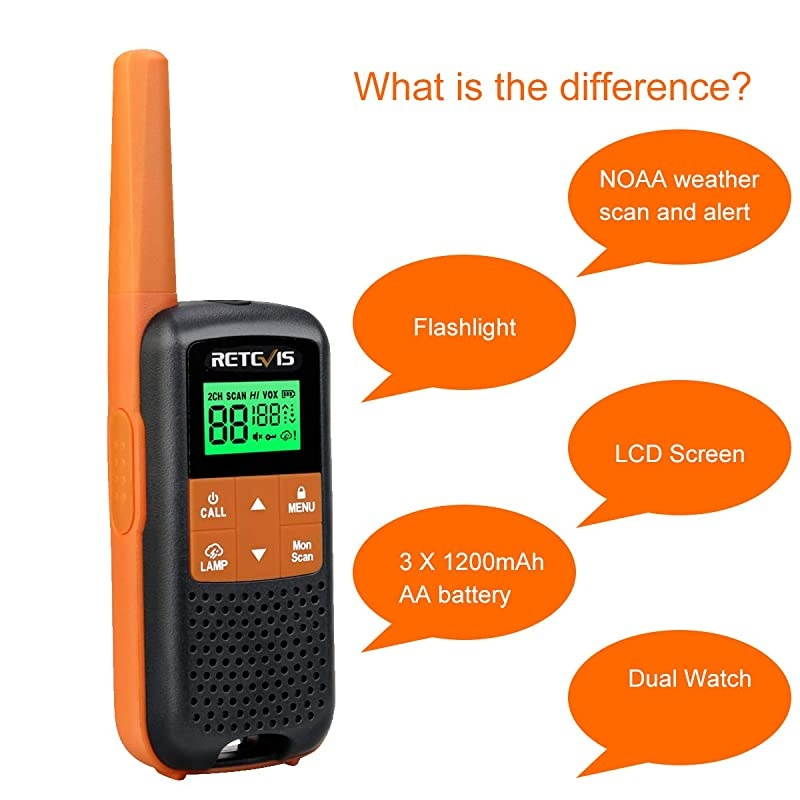 RT49 Walkie Talkie Rechargeable Long RangeWaterproof Two Way Radio AdultNOAA Alert AA VOX Flashlightfor Outdoor Hike Hunting Travel2 Pack