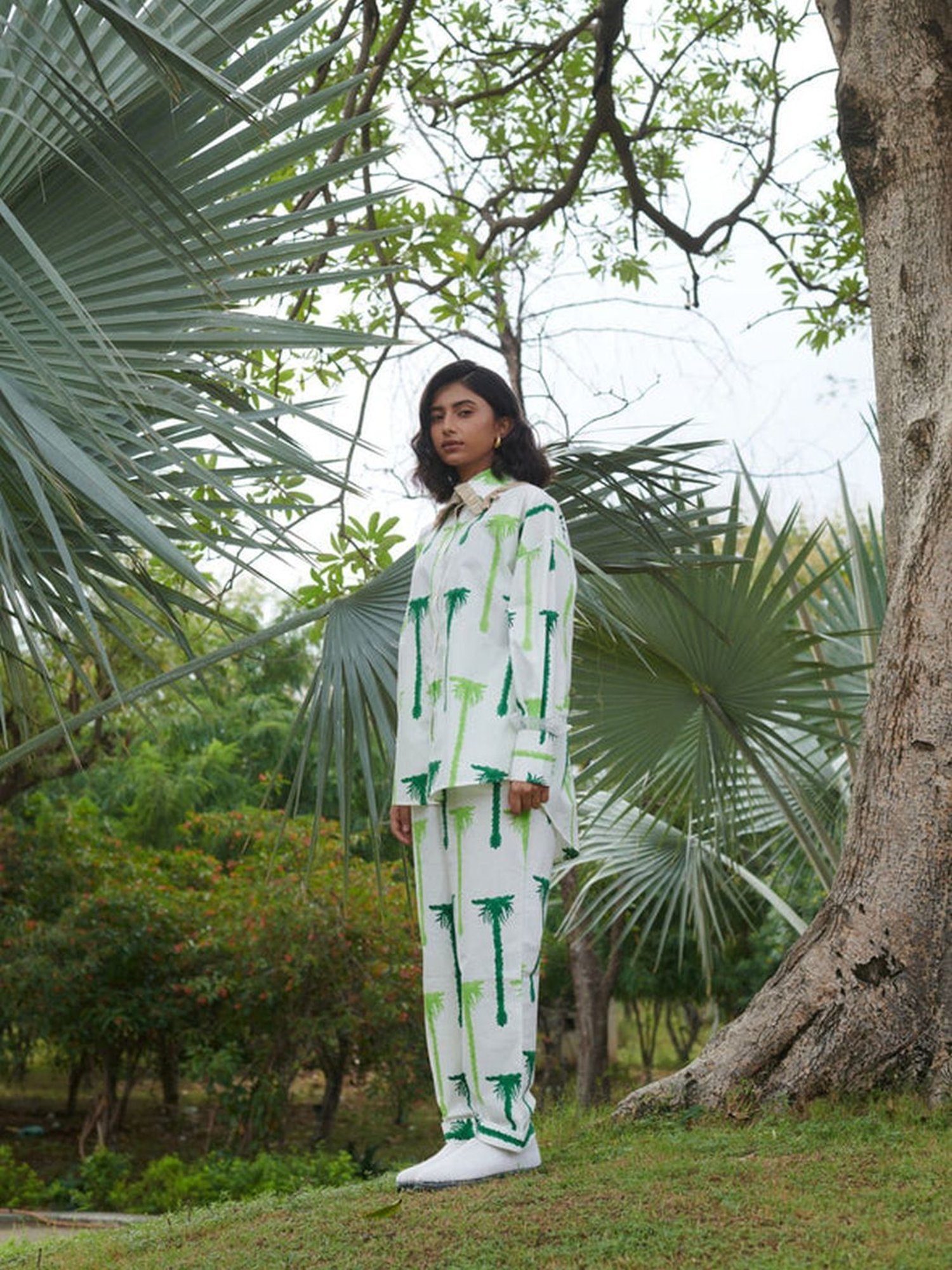 Khajoor Studio White & Green Sundaze Statement Khajoor No.1 Trousers