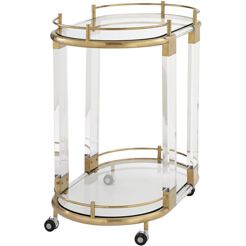 55 Downing Street Adaline 29 1/2" Wide Clear Acrylic and Gold Oval Bar Cart