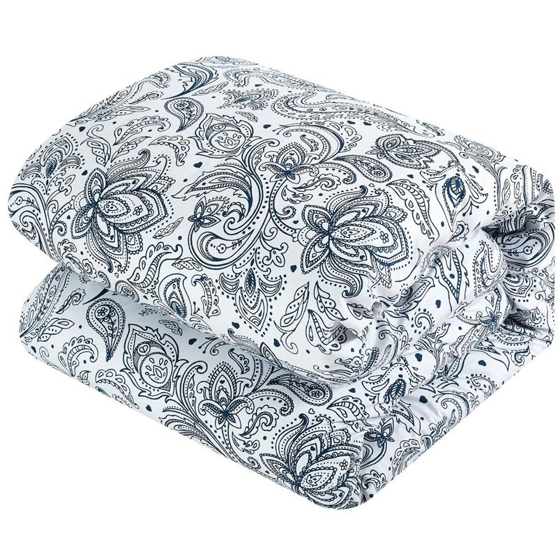 Chic Home Regent's Park 4 Piece Duvet Cover Set Two-Tone Vintage Paisley Pattern Print Zipper Closure Bedding - Decorative Pillow Shams Included, Blue Queen