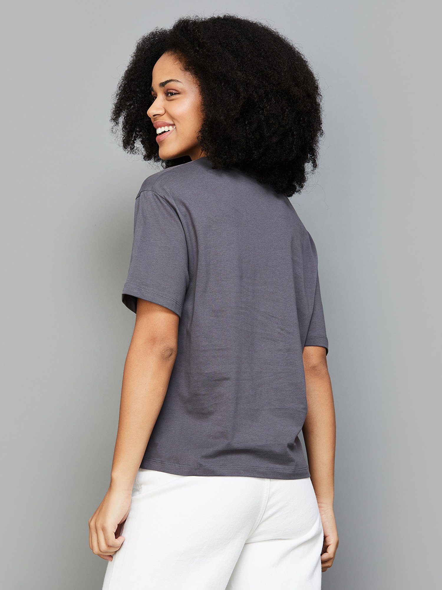 Fame Forever by Lifestyle Grey Cotton Graphic Print T-Shirt