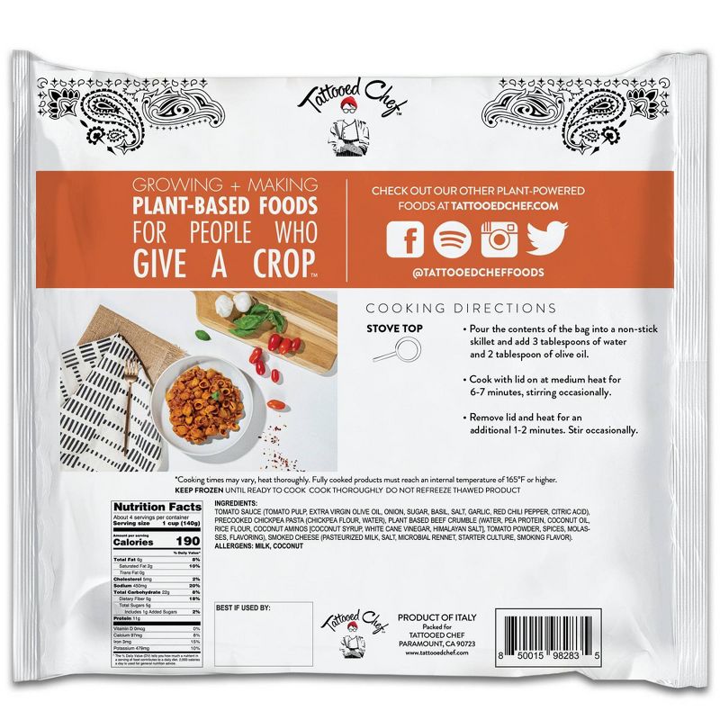 Tattooed Chef Frozen Chick Pea Pasta with Plant Based Sausage Ragu - 20oz