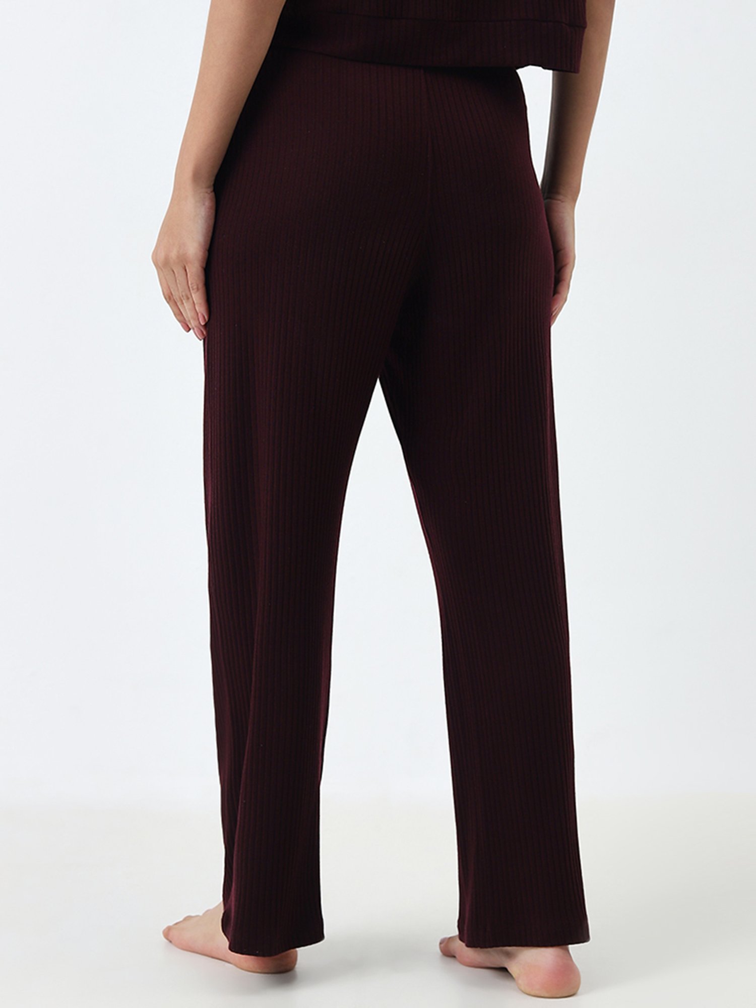 Wunderlove by Westside Burgundy Ribbed High-Rise Pants