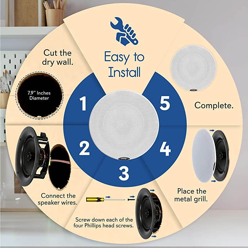 Pair 65 Bluetooth Universal Flush Mount inWall inCeiling 2Way Speaker System Dual Polyprone Cone amp Polymer Tweeter Stereo Sound 300 Watts PDICBT67