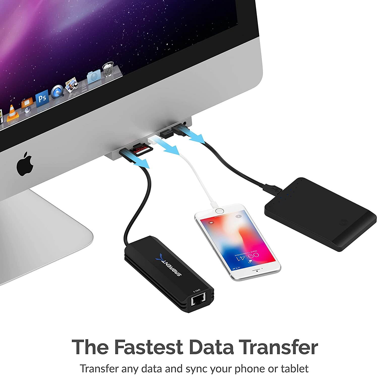 Sabrent Multi-Port iMac Hub with Front Access USB Ports, SD/Micro SD Card Reader, 3.5mm Headphone Jack and Rear HDMI 2.0 Output (iMac 2017 and Later) (HB-SIMC)