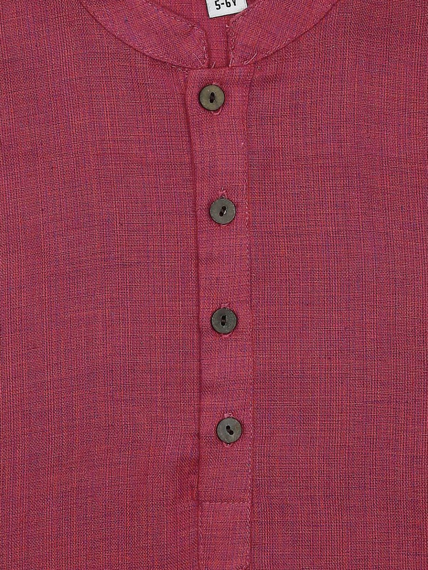 Indus Route by Pantaloons Kids Pink & White Cotton Self Pattern Full Sleeves Kurta Set