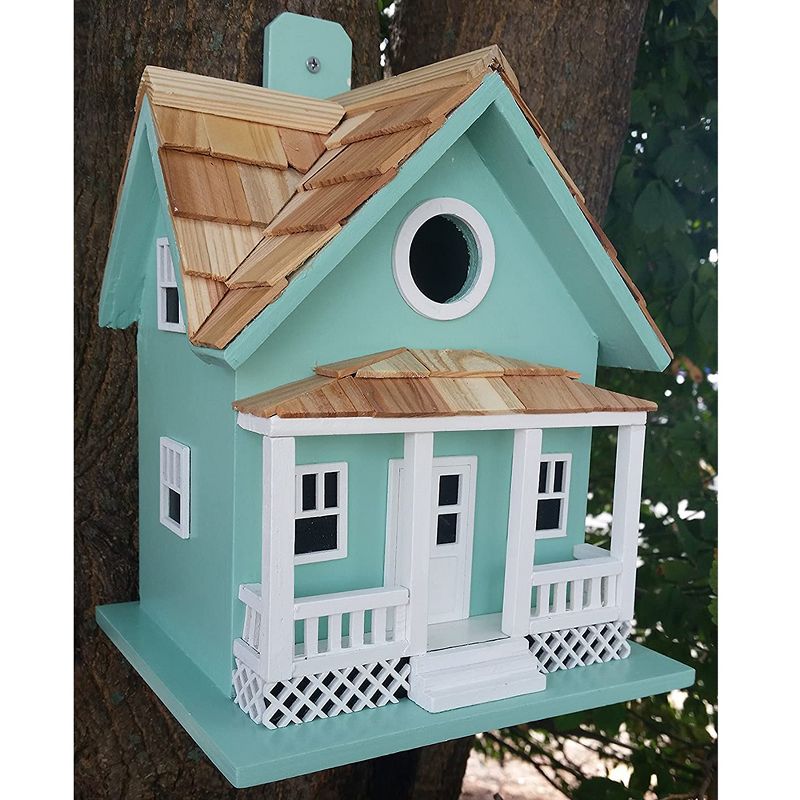 Home Bazaar HB-9301BS Handcrafted Nature Friendly Beachside Cottage Oasis Birdhouse with Porch for Wrens, Finches, Chickadees, and More (Seafoam Blue)