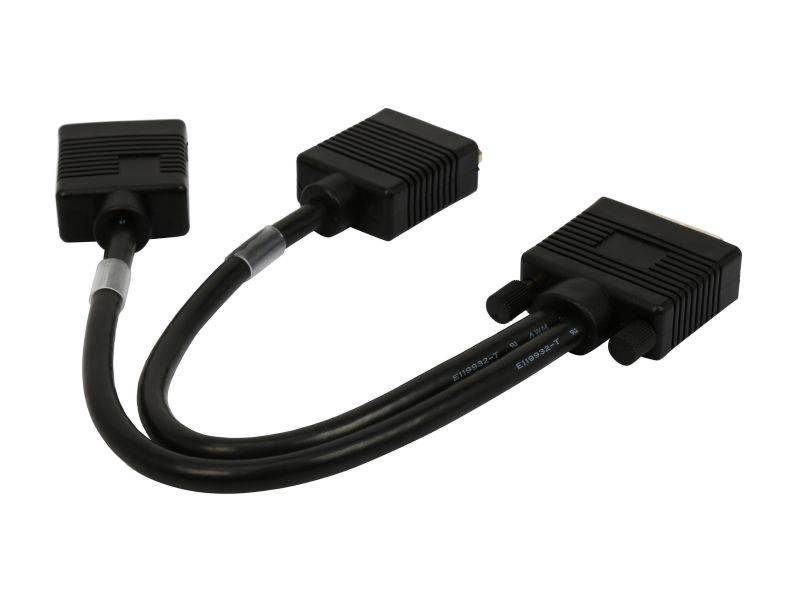 Coboc DMS59-Y-VGA-1-BK 1ft Black Color LFH/DMS-59 Male to Dual VGA(HD15) Female Splitter Y Cable
