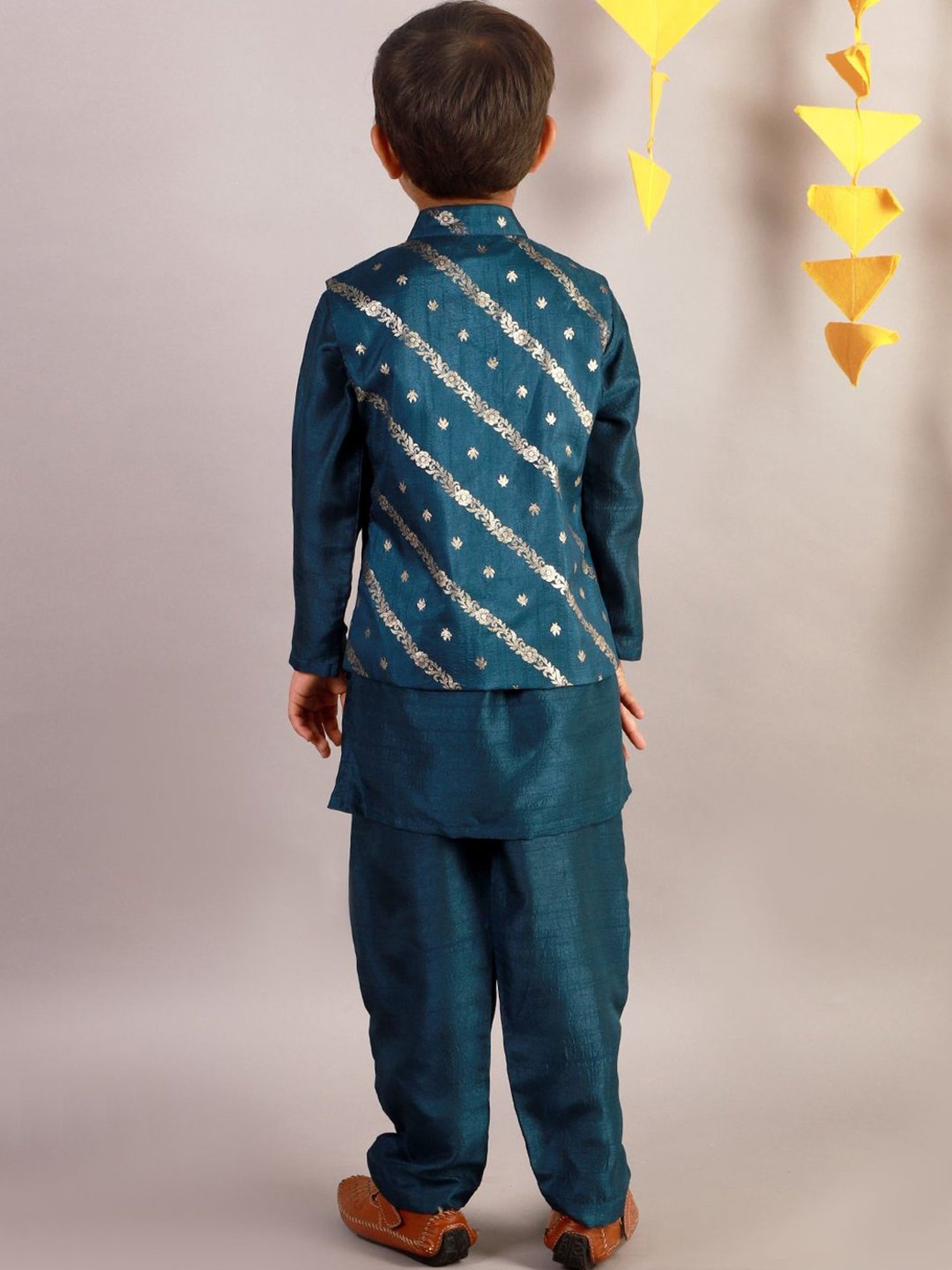 Lil Drama Kids Teal Blue Floral Print Full Sleeves Kurta Set