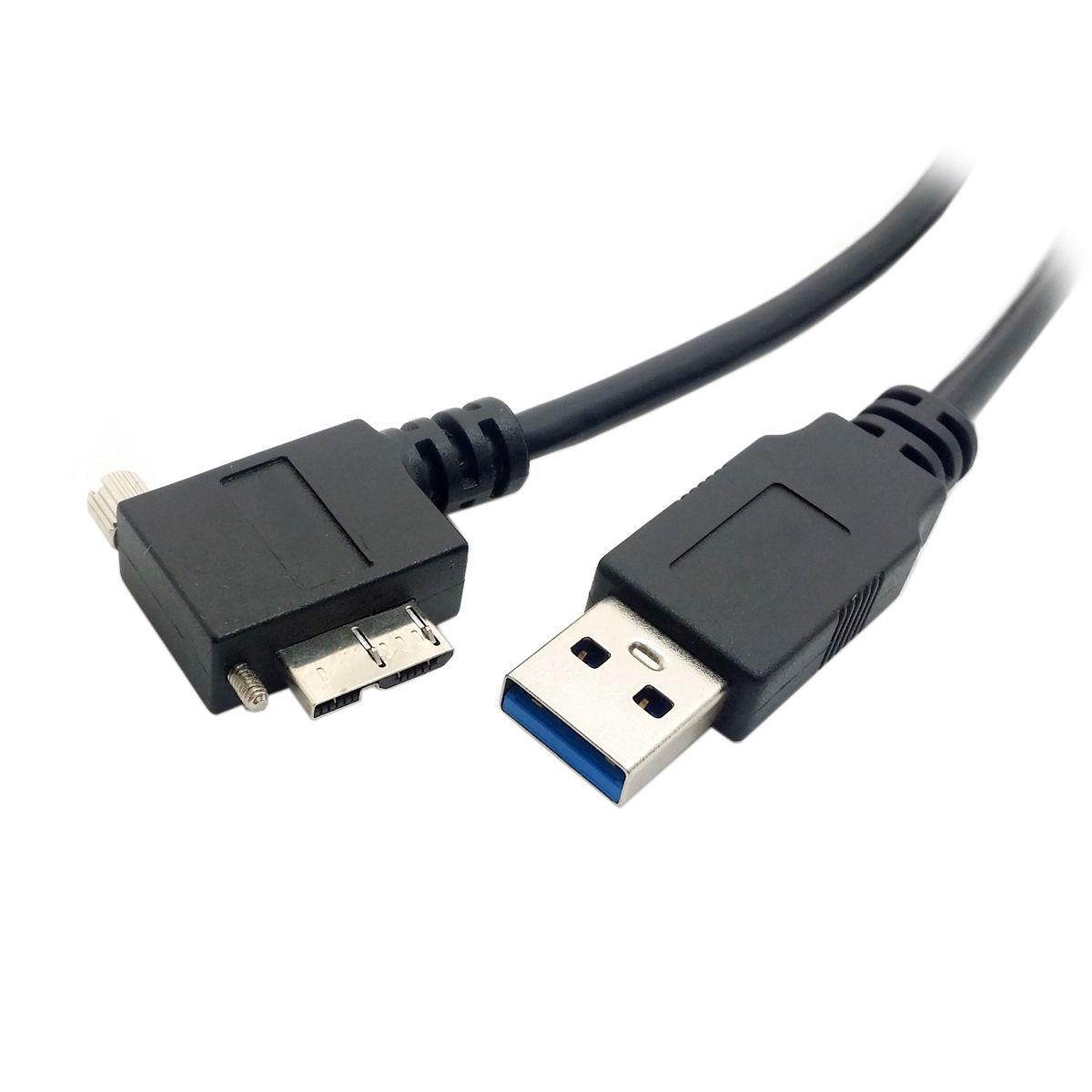 USB 3.0 A Male to Micro B Left Angled 90 Degree Cable With Locking Screws for Ni