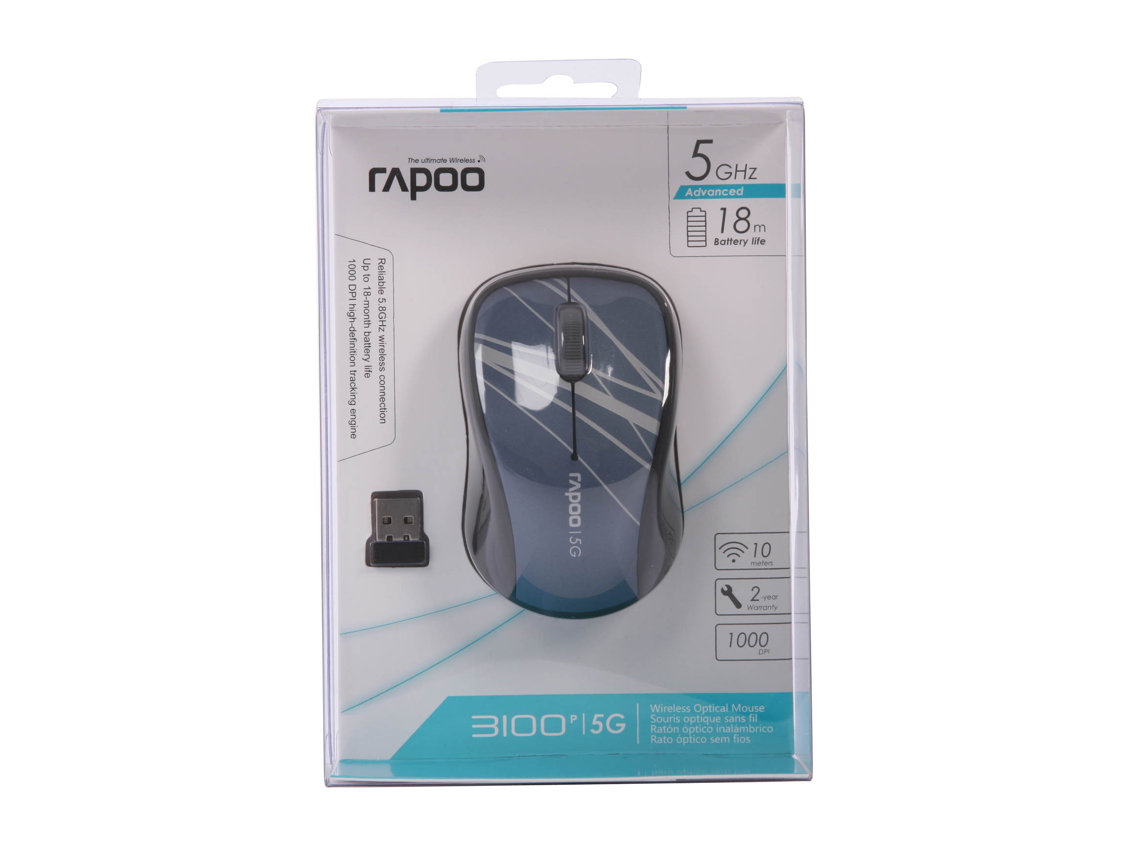 Rapoo 3100P Black 3 Buttons 1 x Wheel USB 5GHz Wireless Optical 1000 dpi Mouse