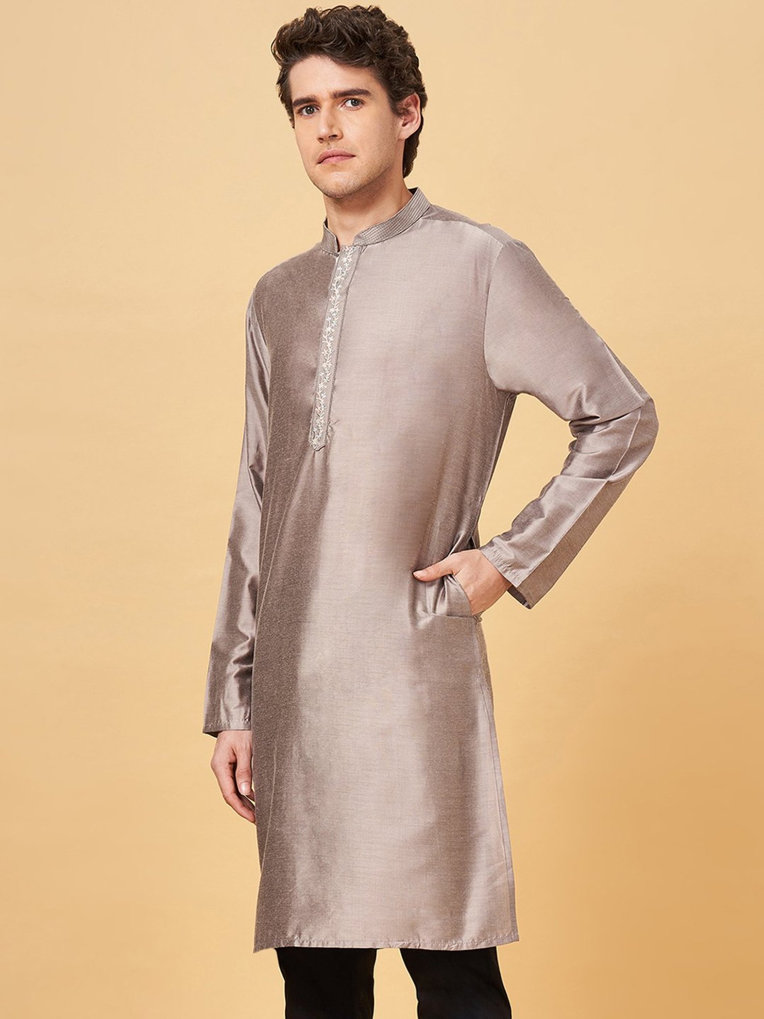 Indus Route by Pantaloons Taupe Regular Fit Kurta