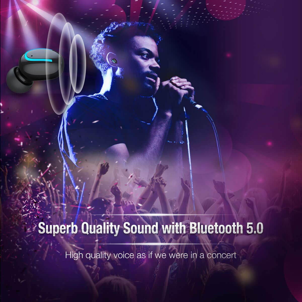 Bluetooth 5.0 Headphone, Wireless Earbud, True Wireless Earphone Deep Bass 3D Stereo Sound Headphone Noise Cancelling Headset with Portable Charging Case ,Mini & Comfortable Design (One Earbud)