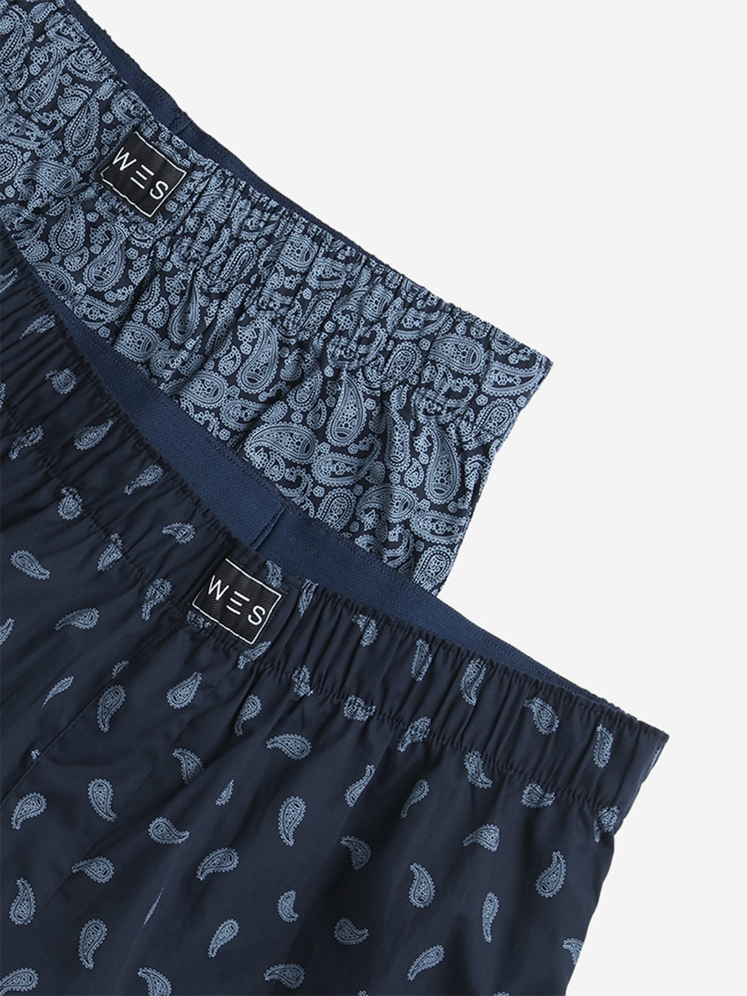 WES Lounge by Westside Blue Printed Cotton Boxers - Pack of 2