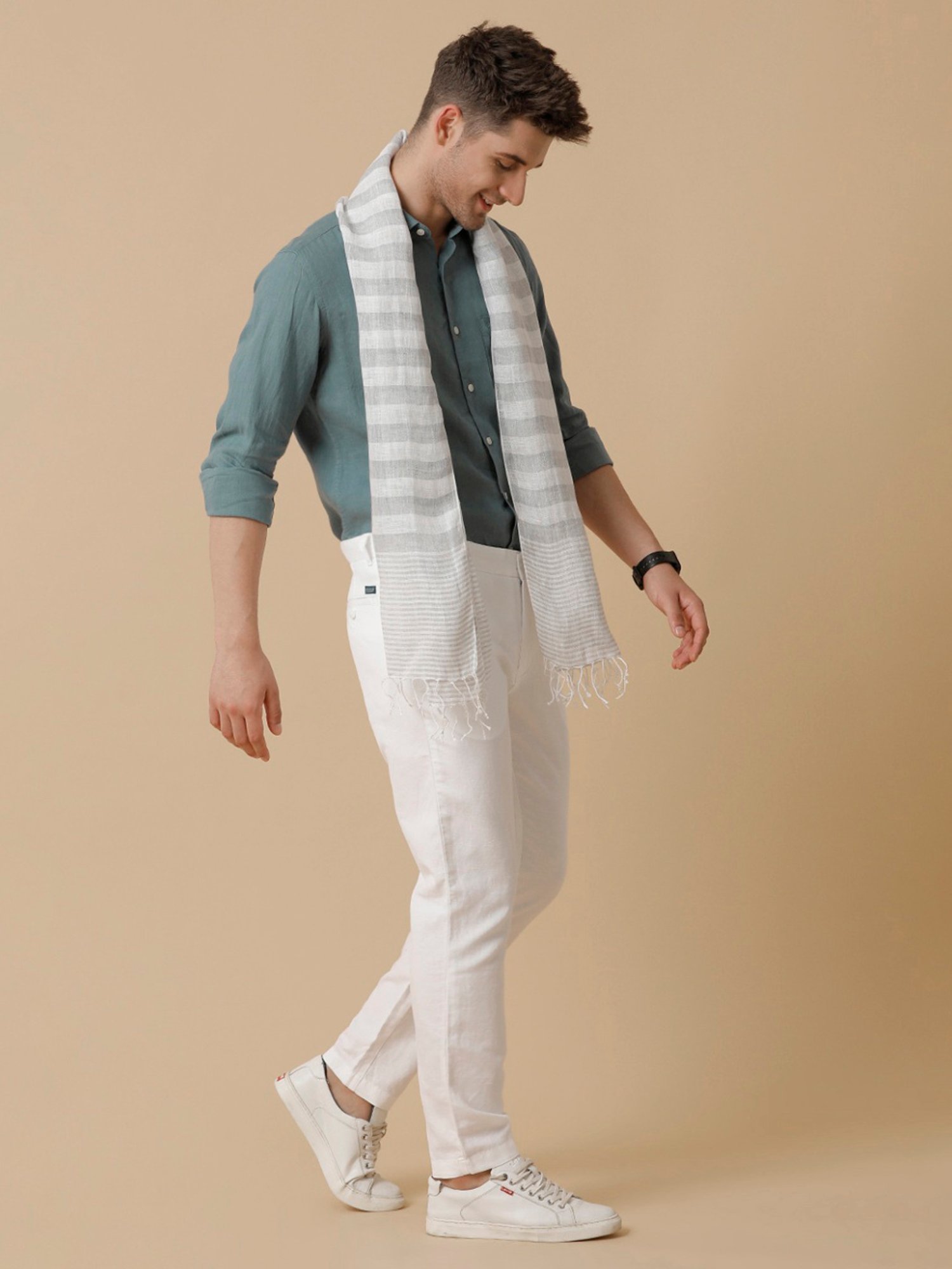 Linen Club Grey Striped Stole