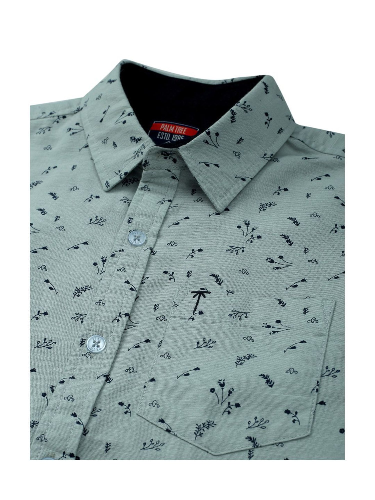 Palm Tree Kids Sage Green Printed Full Sleeves Shirt