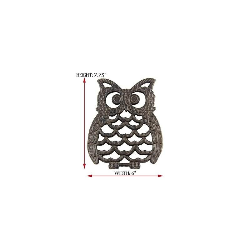 Iron Owl Trivet - Decorative Trivet For Kitchen Counter or Dining Table Vintage, Rustic, Artisan Design - 7.75X6" - With Rubber Pegs/Feet - Recycled Metal