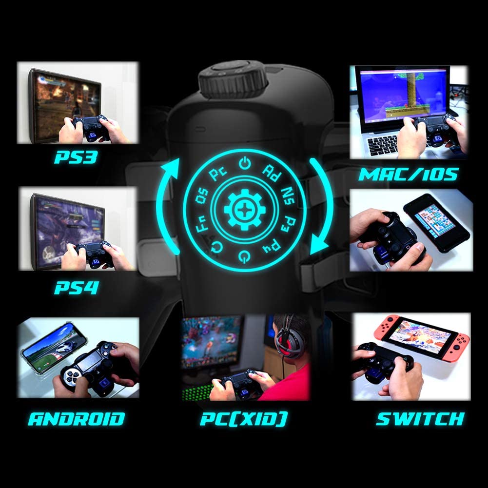 BROOK Marine PS4 Wireless Controller Adapter & Battery Pack for PS4 PS3 Switch PC Android Mac iOS, 4 Extra Customizable Buttons, Support Turbo and Remap with 18650 Battery