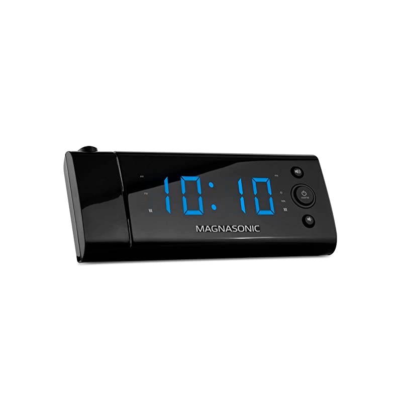 USB Charging Alarm Clock Radio with Time Projection Battery Backup Auto Time Set Dual Alarm 12 LED Display for Smartphones Tablets EAAC475