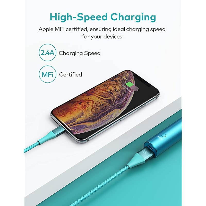 iPad Charger 6ft MFi Certified iPhone Charger Braided Nylon Lightning Cable with Premium Metal Connector Apple Charging Cable for iPhone 11XSMaxXRX876S6 Plus iPad MiniAirBlue