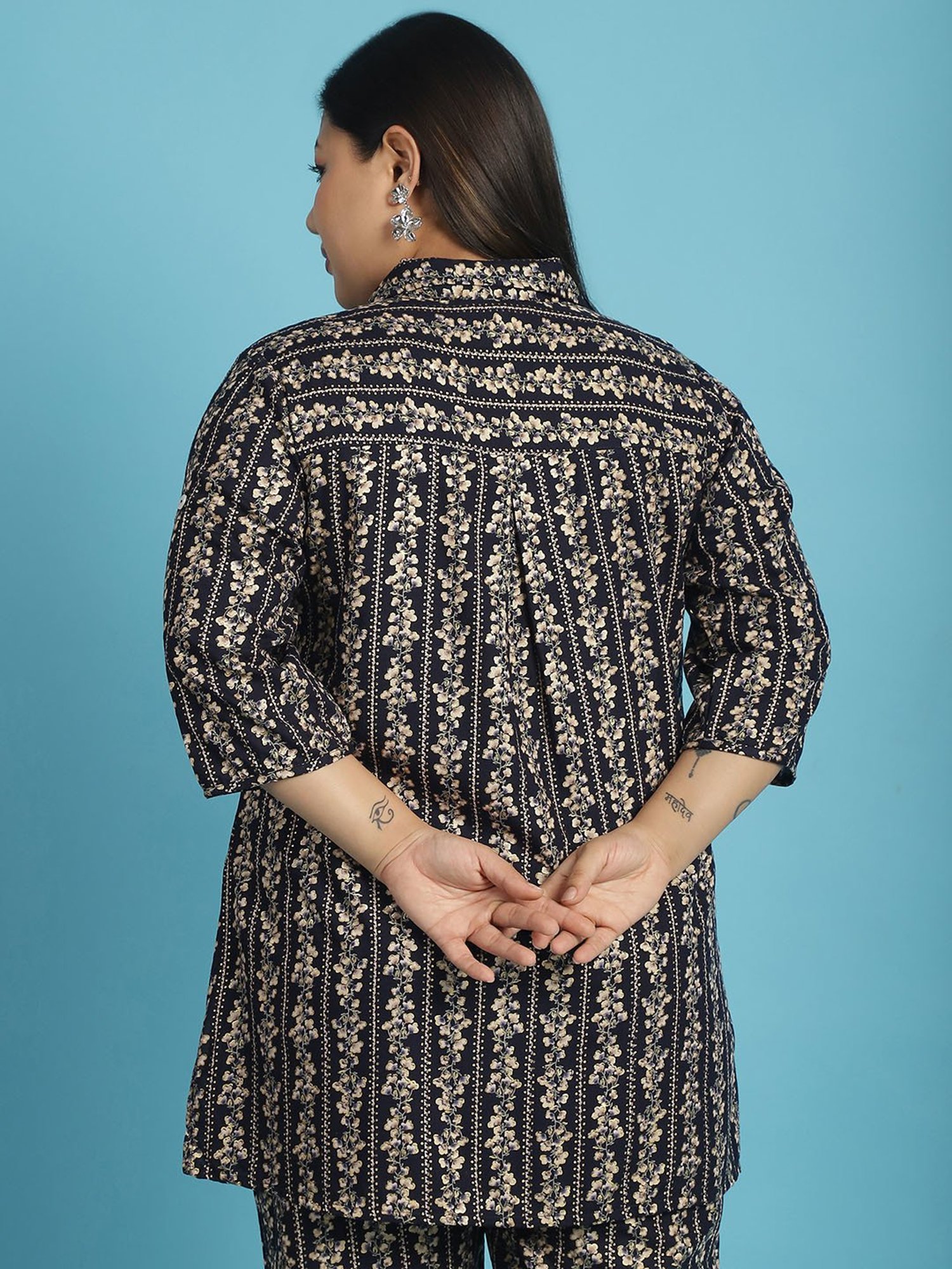 theRebelinme Navy Floral Print Shirt