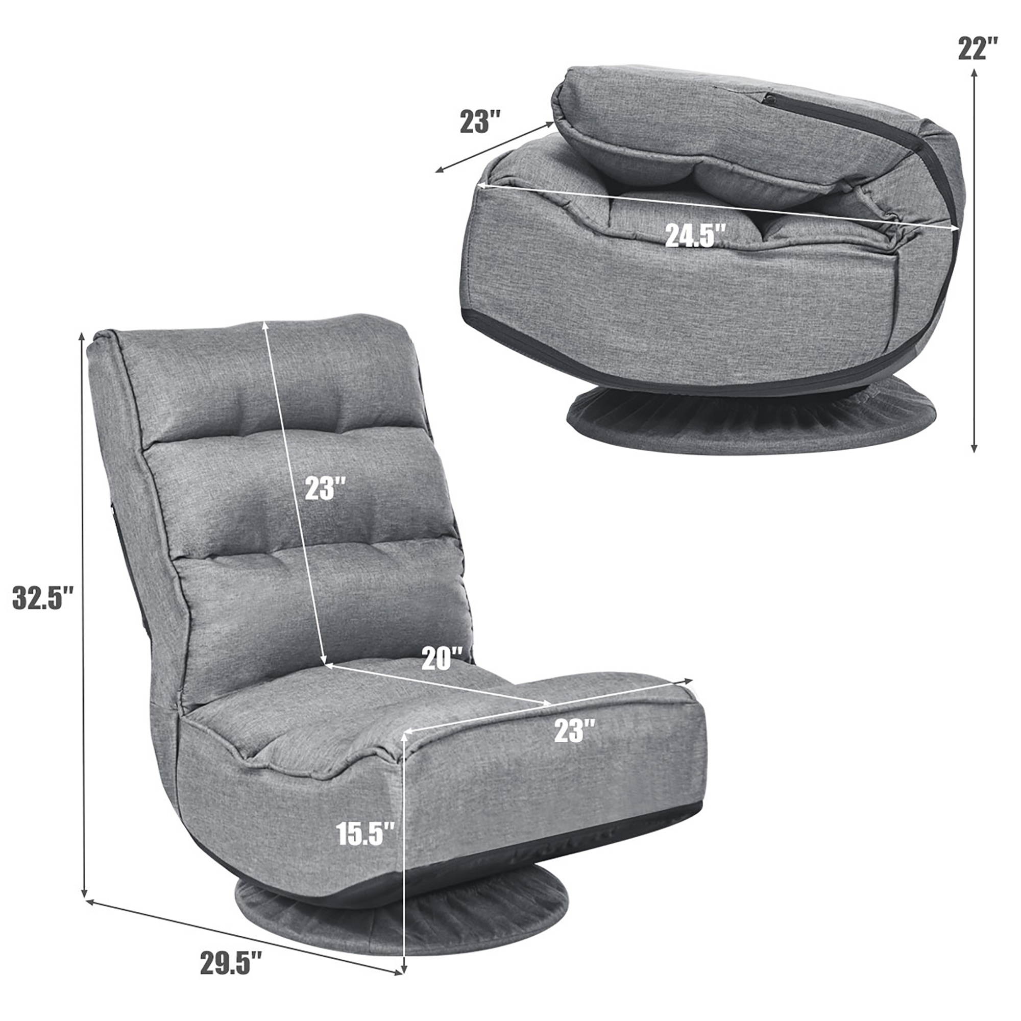 Folding Game Chair Floor Lazy Sofa 4-Position Adjustable 360 Degree Swivel Gray