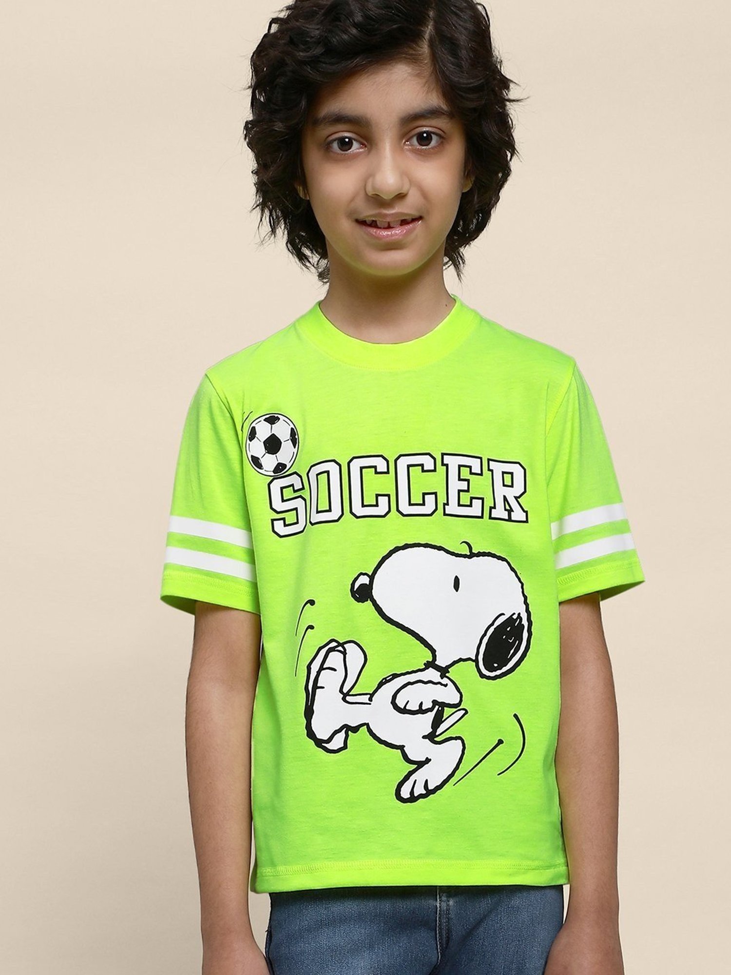 Boysville Green & White Cotton Printed T-Shirt