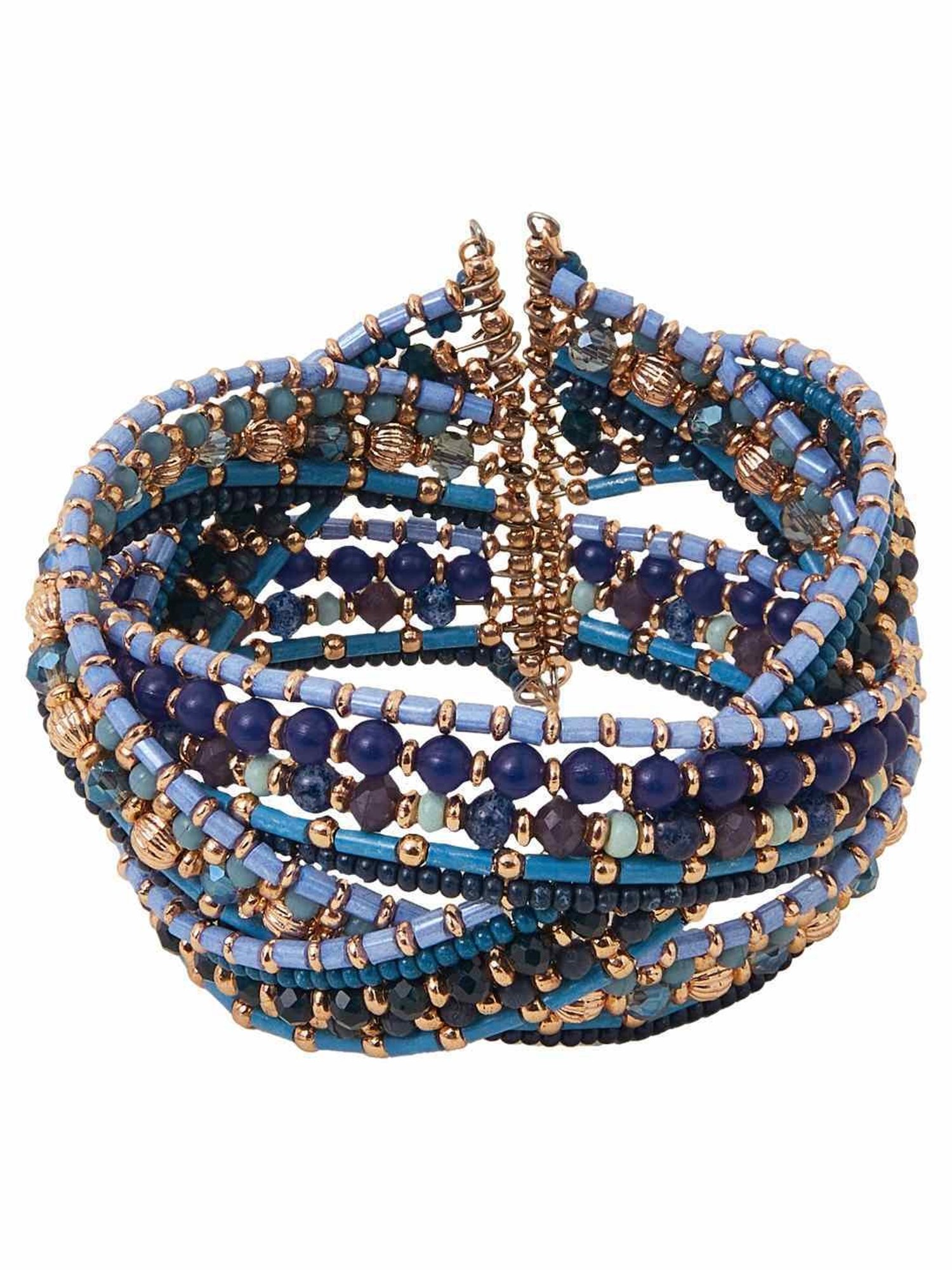 Accessorize London Women's Blue Beaded Woven Cuff Bracelet