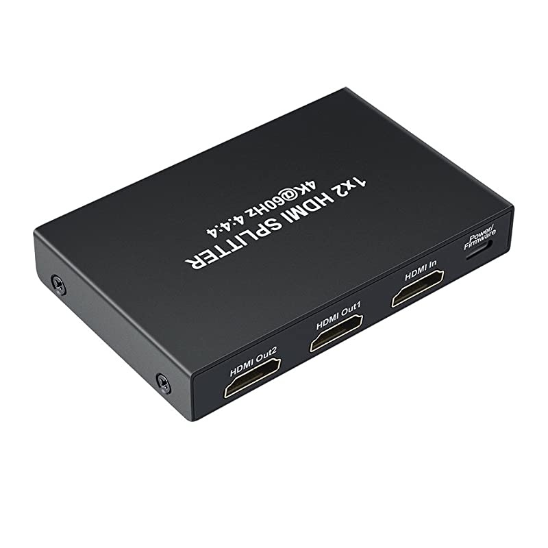 1x2 HDMI Splitter 4K 60hz 4:4:4 HDR 18Gbps HDCP 2.2 EDID 3D 1 in 2 Out HDMI 2.0 Port for Duplicate Dual Monitor Sharing Screen UHD Video
