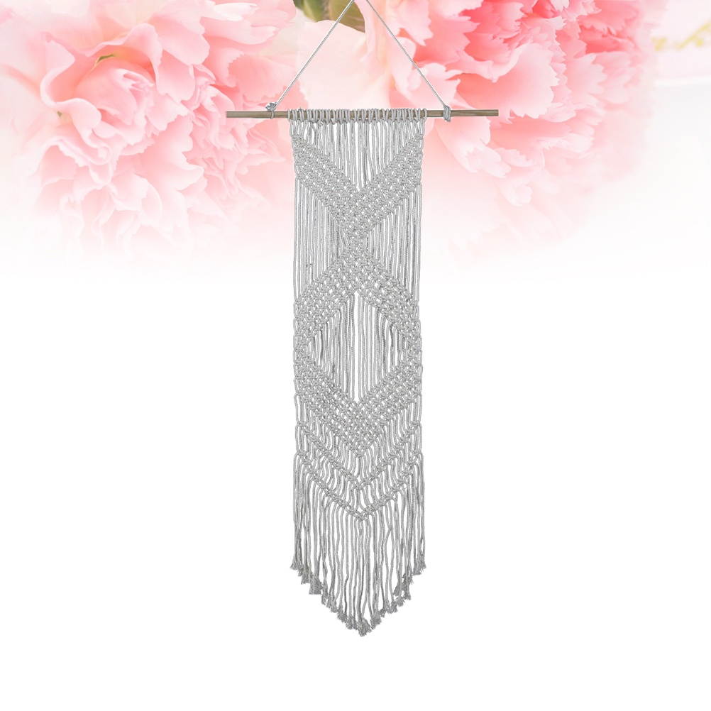 Bohemian Hollow-out Handmade Cotton Tassel Tapestry Dream Catcher Wall Hanging Catcher Ornament Craft Indoor Home Hanging Decor (Beige 90 X 25CM)