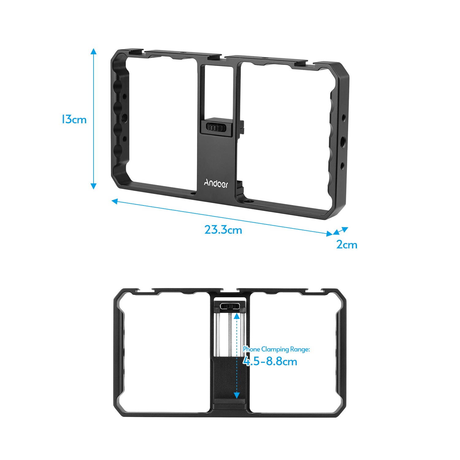 Andoer Smartphone Video Rig Cage Vlog Grip with Phone Clamp Triple Cold Shoe 1/4 3/8 Thread for Vlog Film-making Compatible with iPhone Samsung HUAWEI