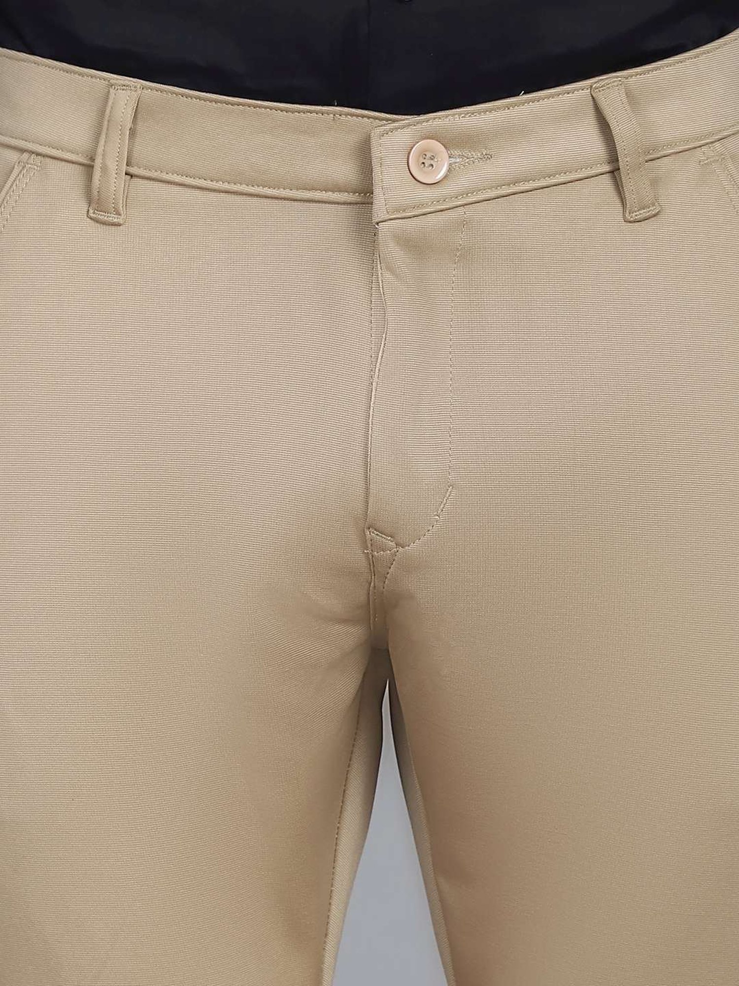 Jainish Beige Tapered Fit Texture Trousers
