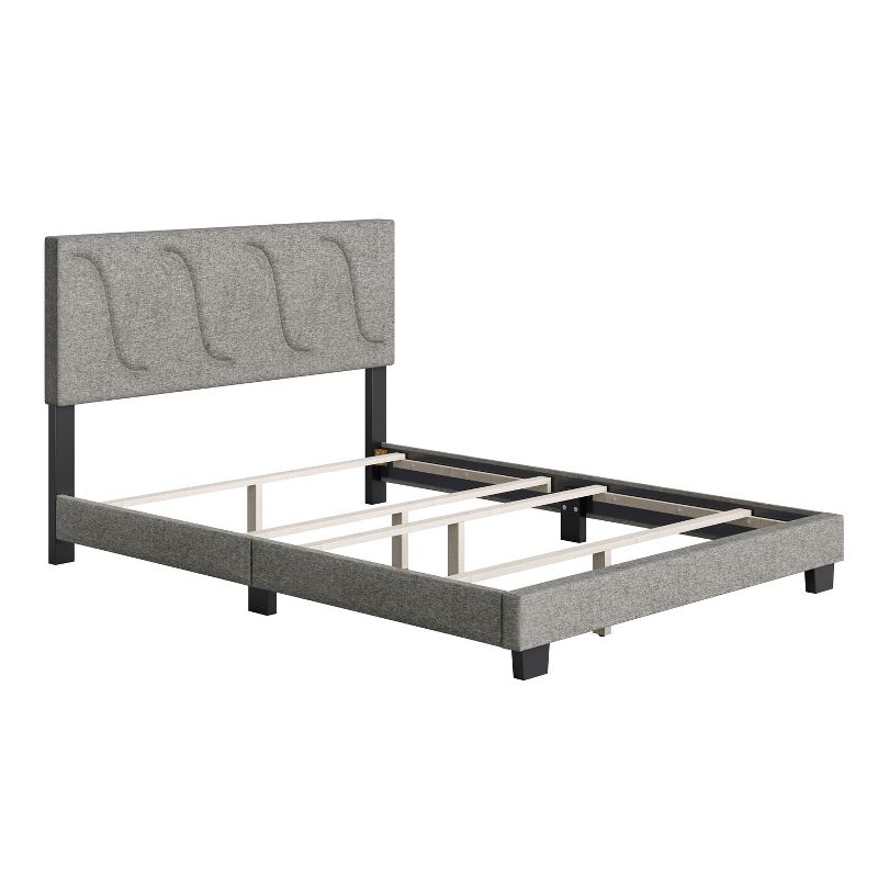 Boyd Sleep VMI0405GYDB Aberdeen Linen Upholstered Full Size Platform Bed Frame with Decorative Design Headboard and Wood Slat Supports, Grey