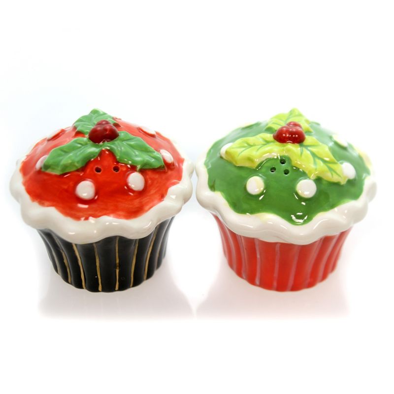Tabletop 2.5" Cupcake Holly Salt & Pepper Christmas Cosmos Gifts Corp.  -  Salt And Pepper Shaker Sets