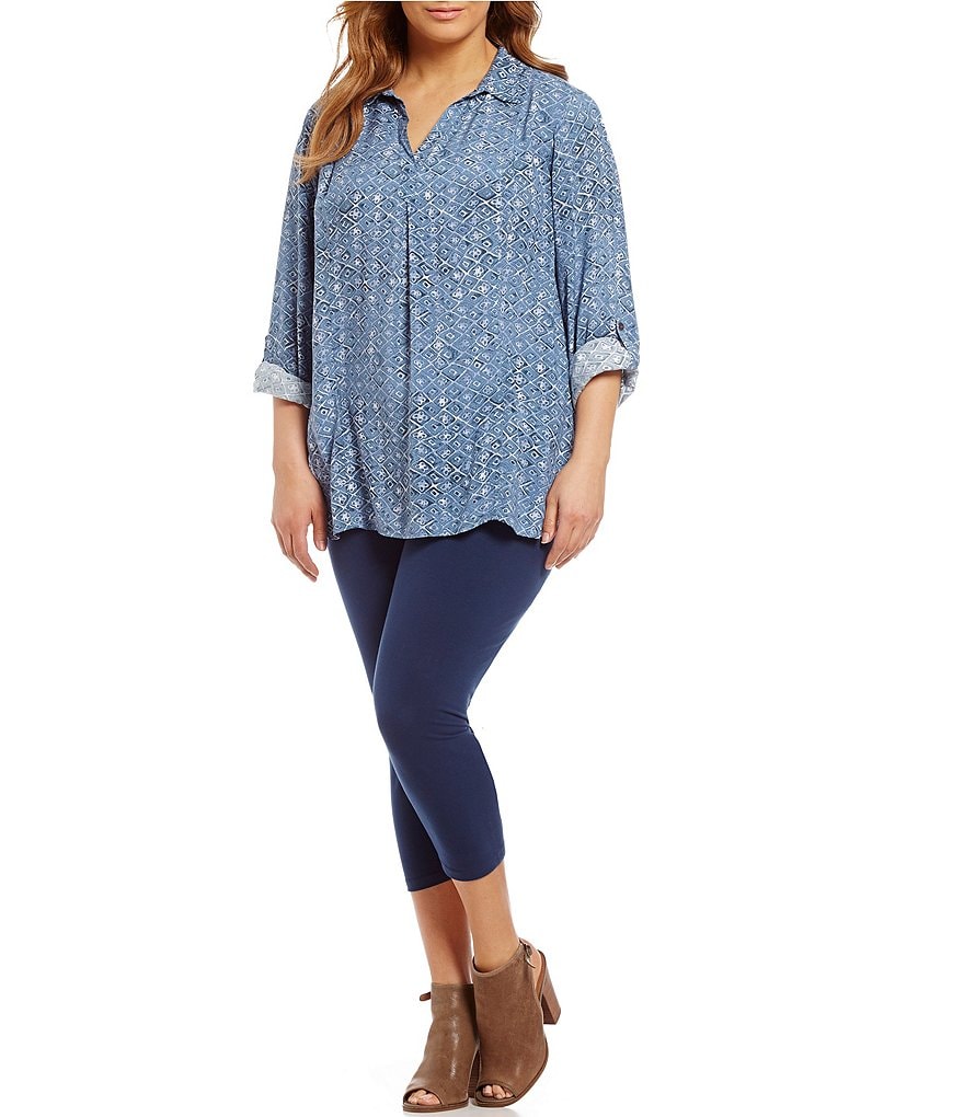 Intro Plus Size Solid Double Knit Tummy Control Leggings