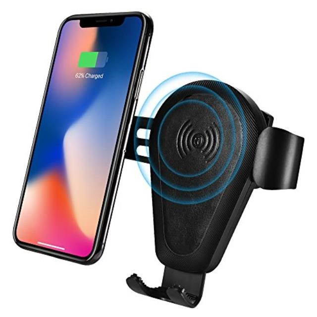 wireless car charger mount, icarer leather qi fast wireless charger car mount phone holder for apple iphone x iphone 8/iphone 8