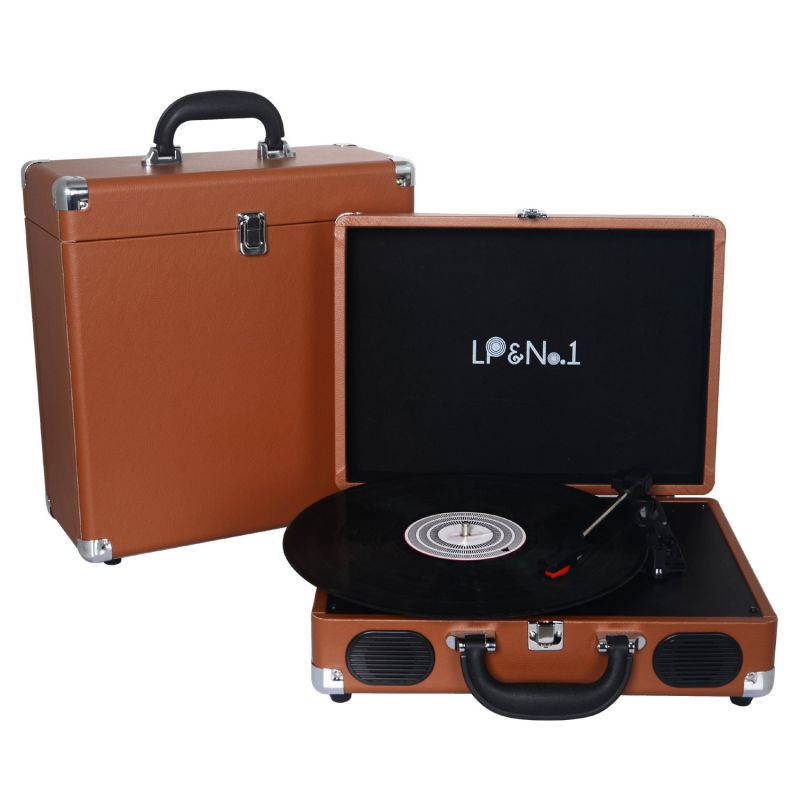 LP&No.1 Portable Suitcase Turntable with Stereo Speaker,3 Speeds Belt-Drive Vinyl Record Player Blue