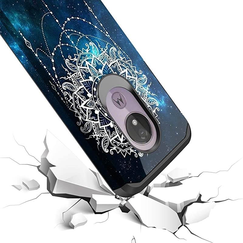 for Moto G7 Power Case, Moto G7 Supra Case, Hybrid Drop Protection Sleek Slim Dual Layer Shockproof Colorful Graphic Armor Case for LG Moto G7 Power/Supra (Galaxy Mandala)