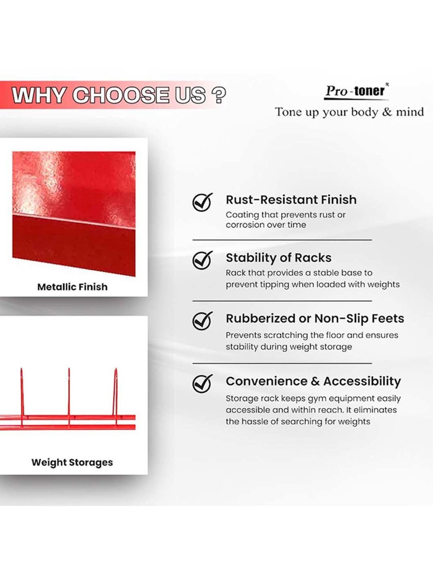 Protoner 5 in 1 Multipurpose Weight Rack (Red) Size - 121.9x33