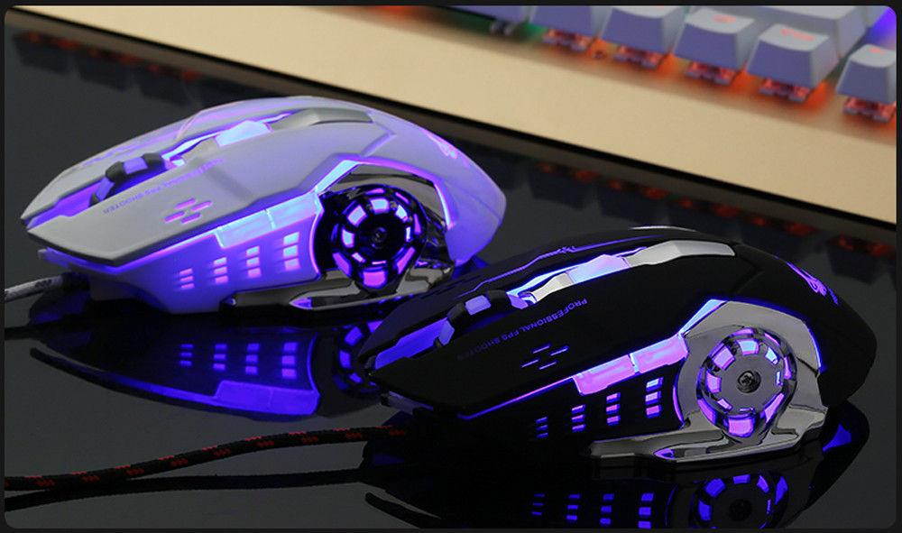 Wired LED Light 4000DPI Optical USB Ergonomic Pro Gamer Gaming Mouse Metal Pro