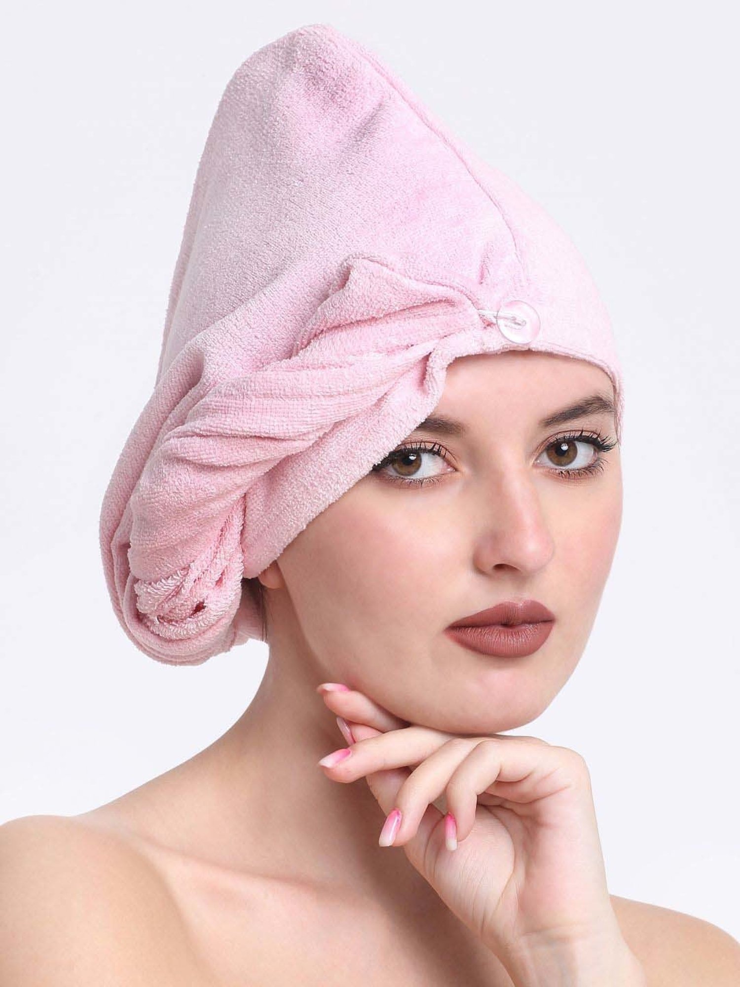 Creeva Luxury Baby Pink Cotton 380 GSM Hair Wrap - Set of 2