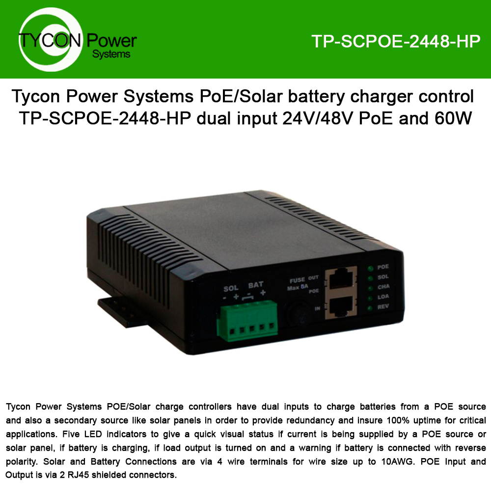 Tycon (TP-SCPOE-2448-HP) POE/Solar 24V /48V POE 60W Battery Charge Control