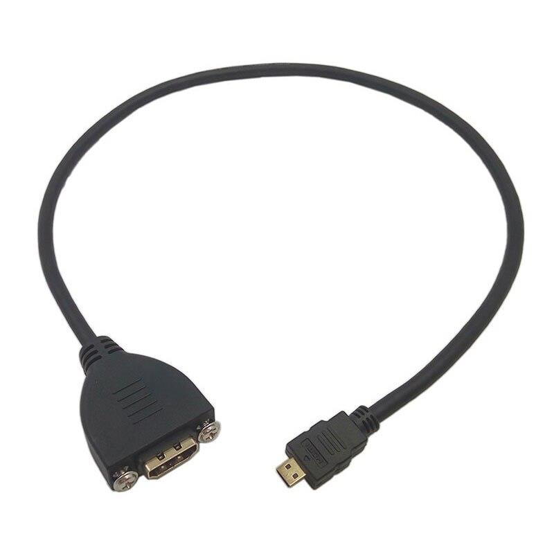 Gold Plated High Speed Micro HDMI Male to HDMI Female Extension Cable With Screw Panel Mount 100cm