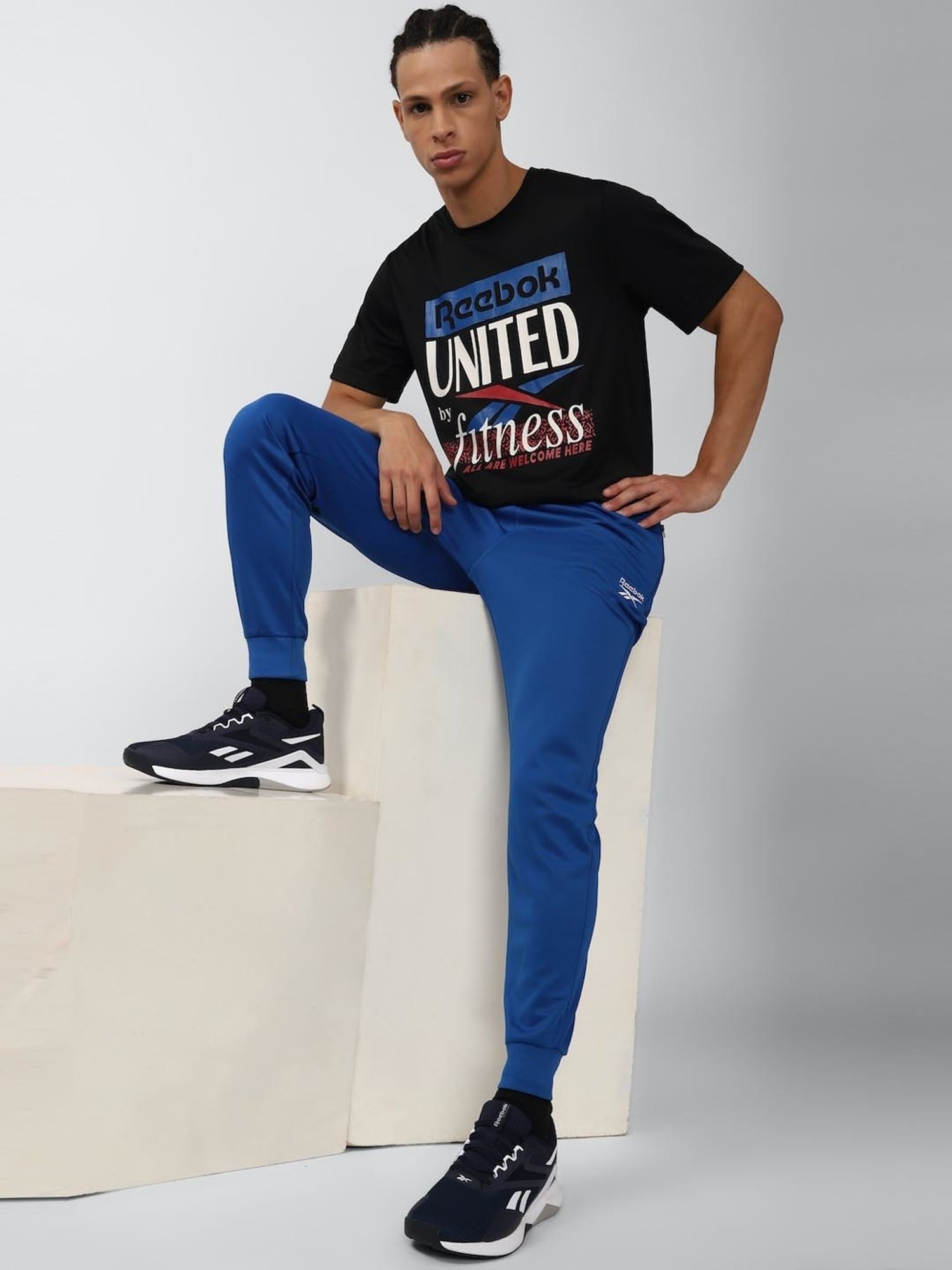 Reebok Black Slim Fit Printed T-Shirt