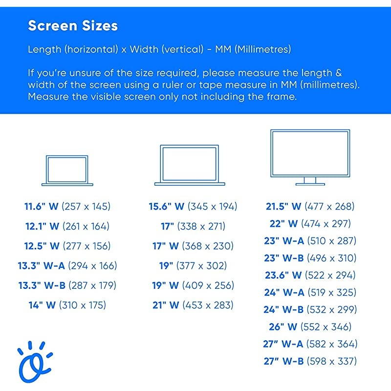 Anti Blue Light Screen Protector with Privacy Filter for Computer Monitors/PC &ndash; Various Sizes - to Protect Eyes & Improve Sleep (VDU Model 19" W(409 x 256))