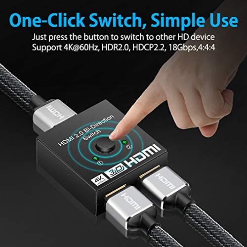 HDMI Switch 4K HDMI Splitter-Aluminum Bi-Directional HDMI Switcher 2 Input 1 Output, HDMI Switch Splitter 2 x 1/1 x 2. No External Power Required, Support 4K 3D HD 1080P for Xbox PS4 Roku HDTV etc